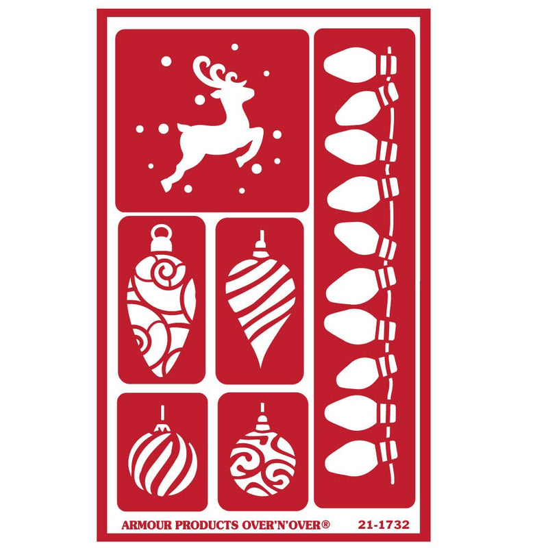 Over'N'Over Reusable Glass Etching Stencils – Durable Self-Stick Designs for Glass, Mirrors, and Ceramics with Armour Etch Cream – 5” x 8” Stencil Sheet - Christmas Ornaments 2