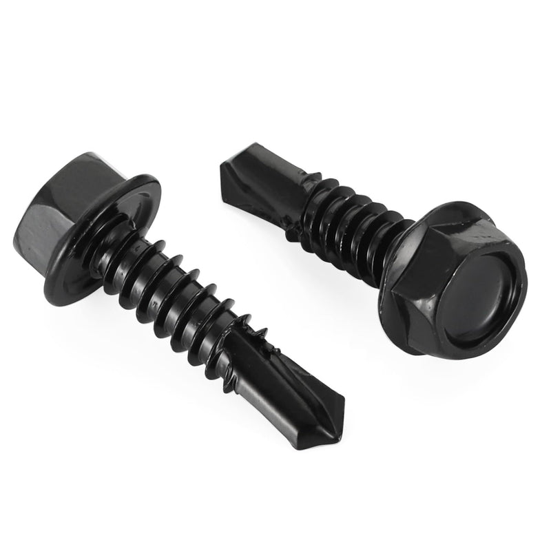 #8 x 1 Hex Washer Head Self Drilling Screws Black Finish, 410 Stainless Steel, 50 PCS #8 x 1"