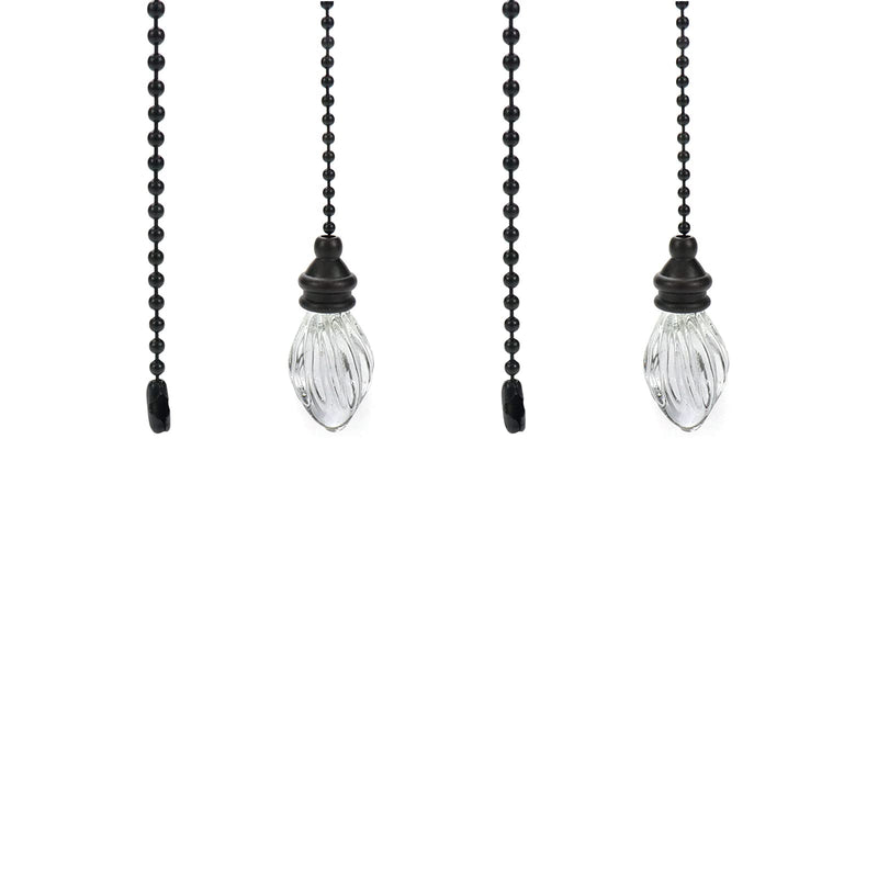 2 Pcs Ceiling Fan Pull Chain Ornaments 12 Inches Light Pull Beaded Chain with Clear Glass Spiral Droplet Pendant Decorative Extension with Connector(Black) Black