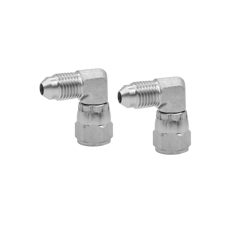 (2-PACK) 6500-04-04 Hydraulic Hose Adapter Fitting 1/4" Male JIC 37° Flare (7/16-20 UNF) × 1/4" Female JIC 37° Swivel Nut (7/16-20 UNF) 90° Elbow SAE Pipe Joints Connector Carbon Steel