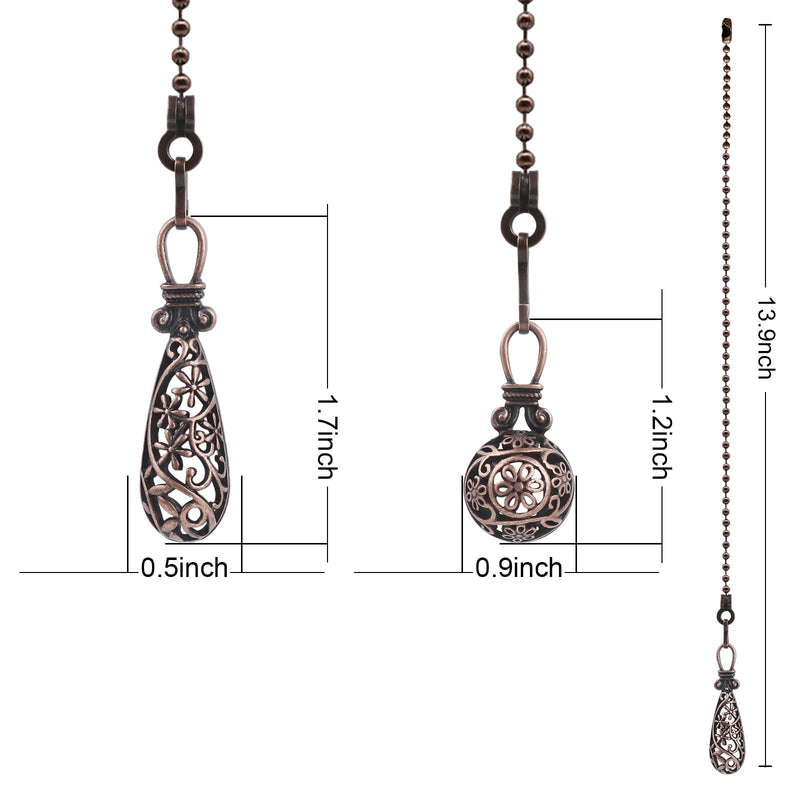 Ceiling Fan Pull Chain Vintage Hollow Fan Danglers,14 Inches Decorative Fan String Pulls Charm Extension, 3mm Diameter Beaded Fan Pull Chains Extender Ornaments with Connector(Bronze 2Pack) Bronze 2pack