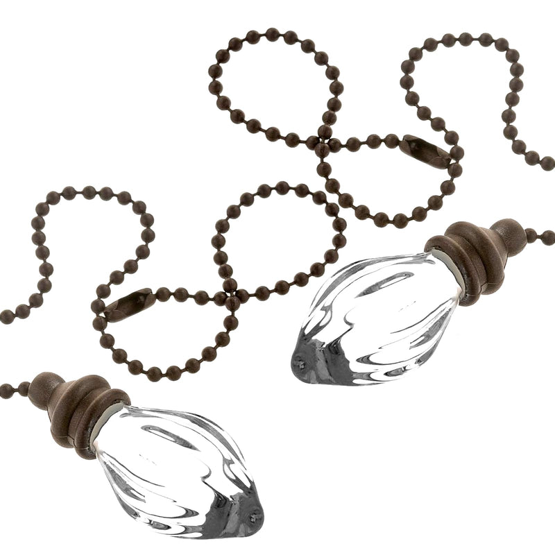 RUIAN 2 Pcs Decorative Fan Pull Chain Ornament Set Lamp Pull Extension for Light Fan with 12 Inch Bronze Chains and Crystal Glass Pendant Decor.