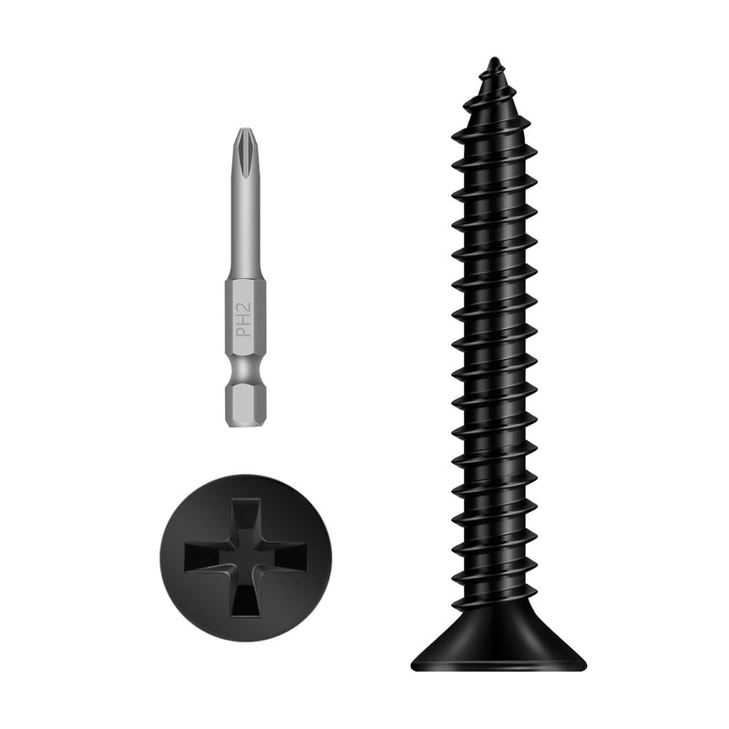 #8 x 1-1/4" 120 PCS Flat Head Sheet Metal Screws, Phillips Drive Self Tapping Screws, Stainless Steel Countersunk Head Wood Screws, Black Coating #8 x 1-1/4"