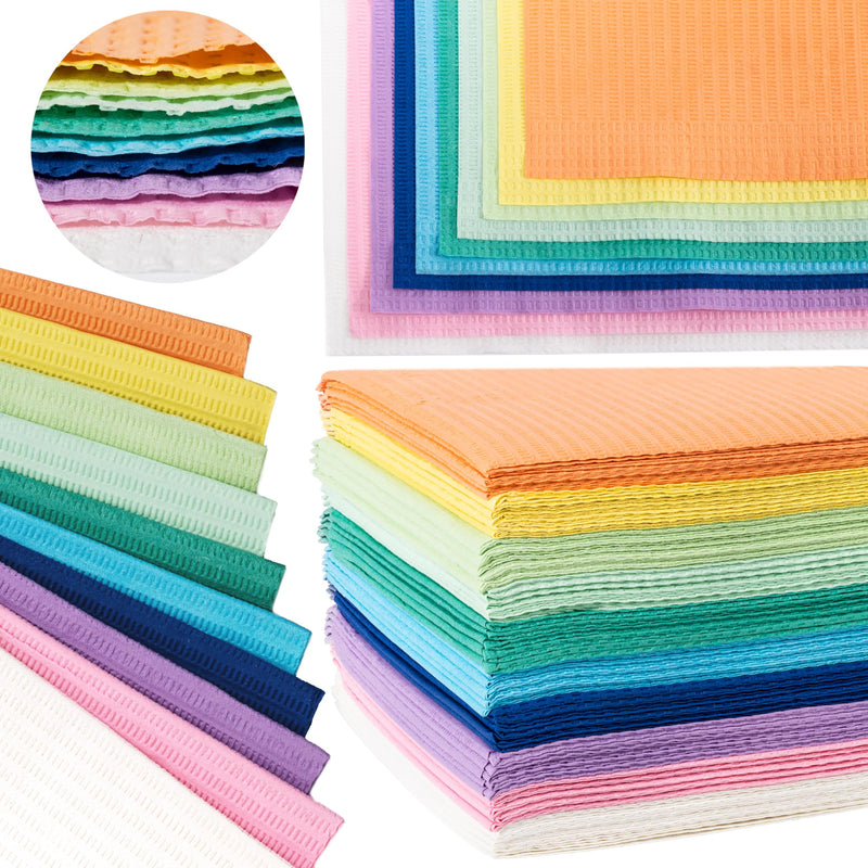 'Bow Bibs-50 Qty-Disposable Rainbow Dental Bibs -Large 3-Ply Waterproof Napkins for Dental Offices, Tattooing, Piercing, Nails, Esthetician & Lash Supply- Soft & Fluid Resistant - Arrives Sealed 50