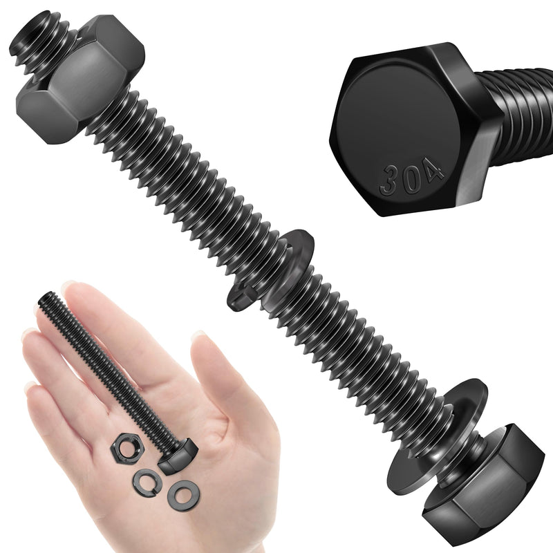 (10 Sets) 1/4-20 x 2-1/2" Hex Head Stainless Steel Bolts and Nuts with Flat & Lock Washers, 304 Stainless Steel 18-8, Fully Threaded, 1/4 Bolt, Black Oxide by Mywish (Black)1/4"-20 2-1/2"