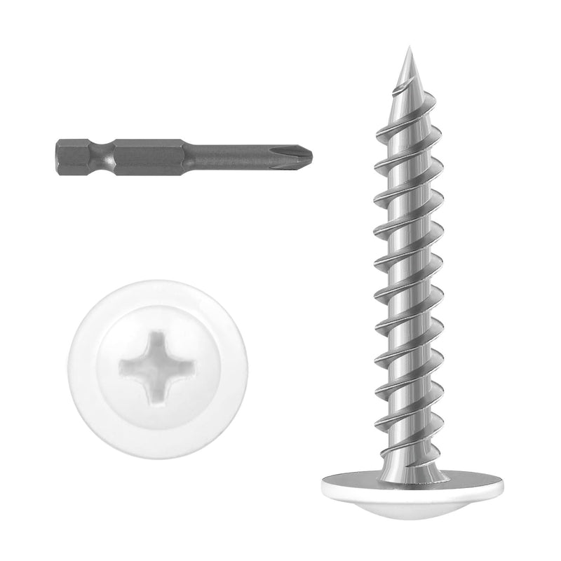 #8 x 3/4" (120 PCS) Modified Truss Head Wood Screws, Phillips Drive Quick Metal Self Tapping Screws, Cabinet Screws, Carbon Steel, White Head, Full Thread, Screwdriver Bit Included #8 x 3/4"