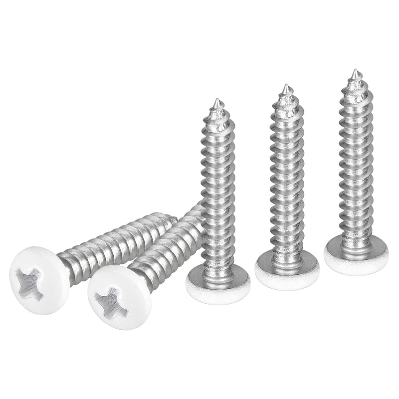 #8x1 White Screws - 50Pack - 304 Stainless Steel Pan Head Phillips Sheet Metal Screw Self-Tapping Screw Wood Screws #8x1" 50