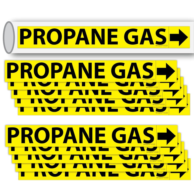 (10 Pack) Propane Gas Pipe Markers with Arrows 1 x 8 inch – Durable Gas Line Identification Stickers, Warning Labels, and PVC Pipeline Tags for Safety and Compliance