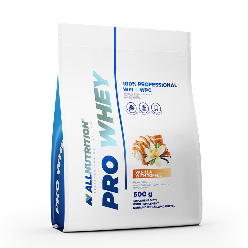 Allnutrition Pro Whey Protein Powder With Branched Amino Acids - Whey Protein Concentrate & Whey Protein Isolate - Pre-Workout Powder - Low-Calorie Protein Powder - 500 G - Vanilla With Toffee - NewNest Australia