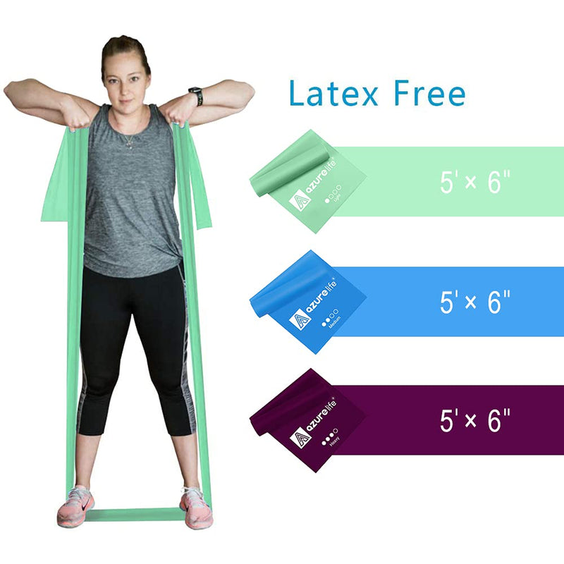 A AZURELIFE Resistance Bands, Professional Non-Latex Elastic Exercise Bands, 5 ft. Long Stretch Bands for PT, Yoga, Pilates, Rehab, at-Home or The Gym Workouts Assorted - NewNest Australia