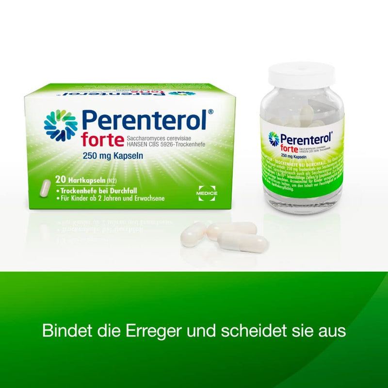 Perenterol forte 250 mg 20 capsules for acute diarrhea & prevention - anti-inflammatory & prevents excessive fluid loss - NewNest Australia
