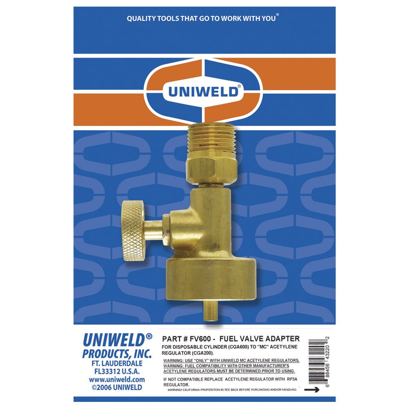Uniweld FV600 Oxy/Fuel Adapter to Connect an MC Regulator (CGA200) to a Disposable Fuel Cylinder (CGA600) - NewNest Australia