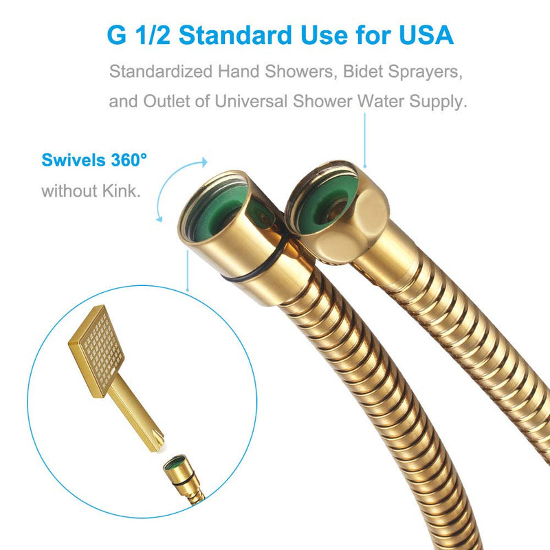 Flexible Shower Hose 59-Inch, APLusee Stainless Steel Replacement Shower Hose with Swivel Brass Adapter, for Shower Head/Bidet Handheld Sprayer Wand 4.9ft, Gold 59" (4.9 ft / 1.5m) - NewNest Australia