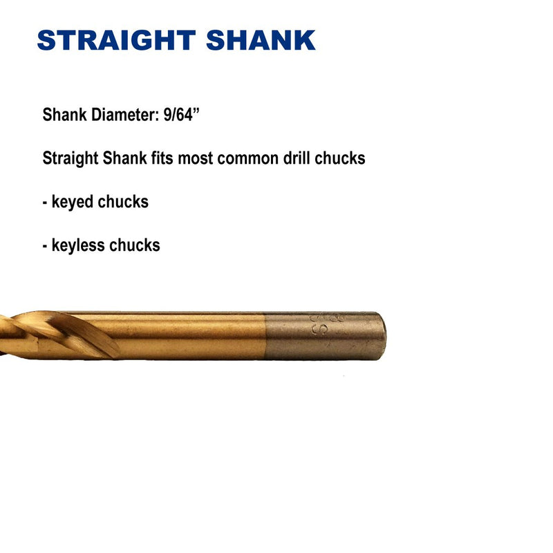 Pack of 12, 9/64-Inch Titanium Nitride Coated Drill Bit, High Speed Steel, Jobber Length, for Metal, Plastic, Wood - NewNest Australia