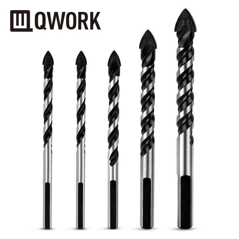 QWORK 5 Pcs Set (6, 6, 8, 10, 12mm) Multi-Material Drill Bit Set for Tile,Concrete, Brick, Glass, Plastic and Wood Tungsten Carbide Tip Best for Wall Mirror and Ceramic Tile on Concrete and Brick Wall 5 Pcs Set (6, 6, 8, 10, 12mm) - NewNest Australia