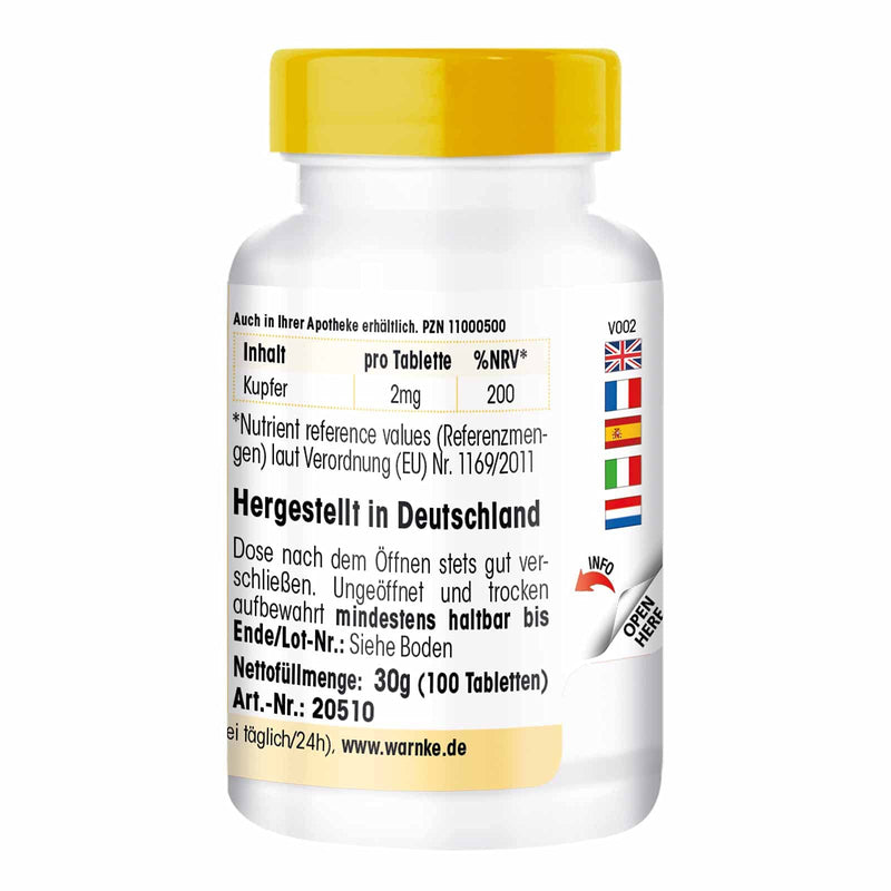 Copper 2mg from copper gluconate vegan 100 tablets Warnke vital