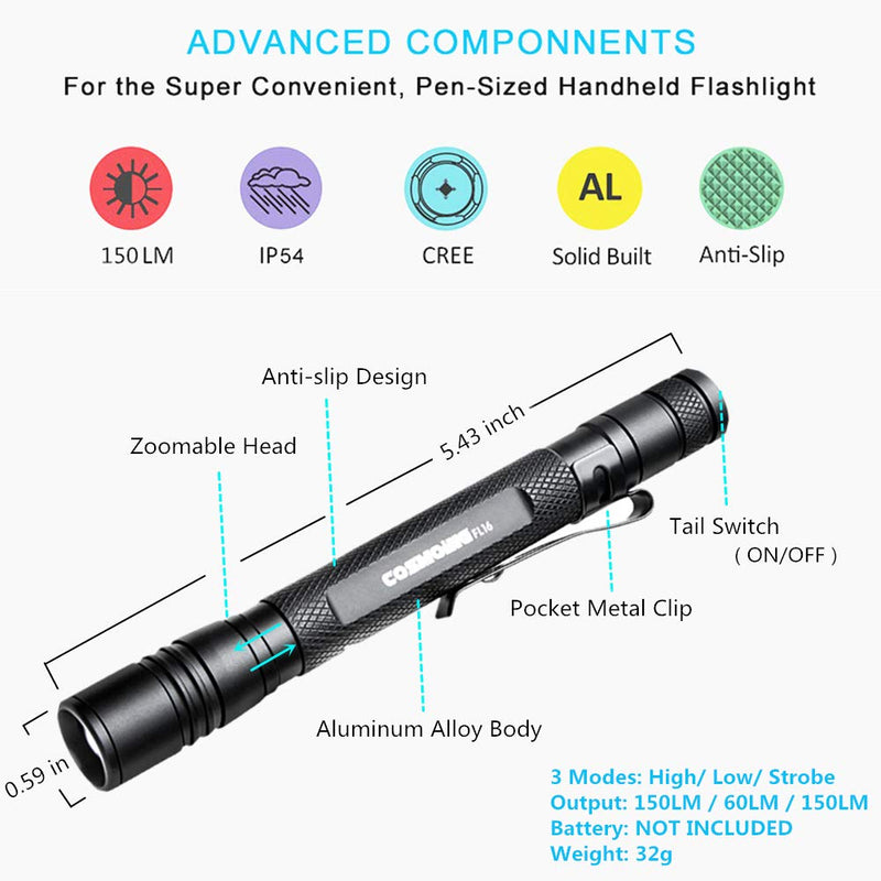 LED Pen Light Flashlight, Zoomable 3 Modes Super Bright Pocket Pen Flashlight with Adjustable Focus, Powered By 2AAA Battery(Not Include) IP54 Waterproof Perfect for Emergency, Inspection, Repair 1PCS Pen Flashlight - NewNest Australia