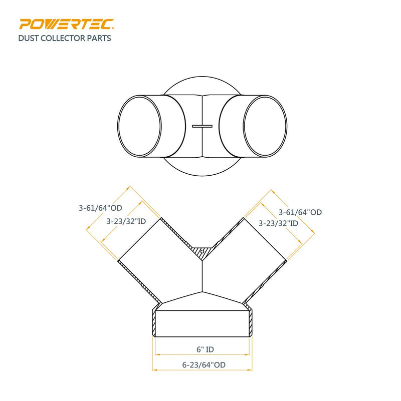 POWERTEC 70189 Y-Fitting, 6 x 4 x 4" - NewNest Australia