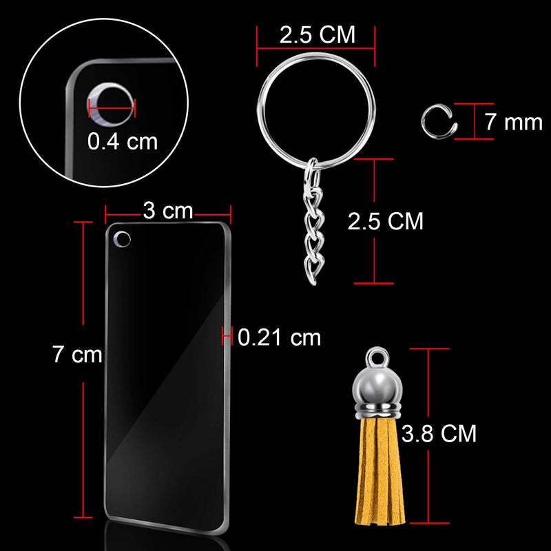 Duufin 120 Pcs Acrylic Keychain Blanks Tassel Charms Set Including 30 Pcs Rectangle Clear Acrylic Ornaments Blank (3 x 7cm) 30 Pcs Key Rings with Chain 30 Pcs Keychain Tassels and 30 Pcs Jump Rings - NewNest Australia