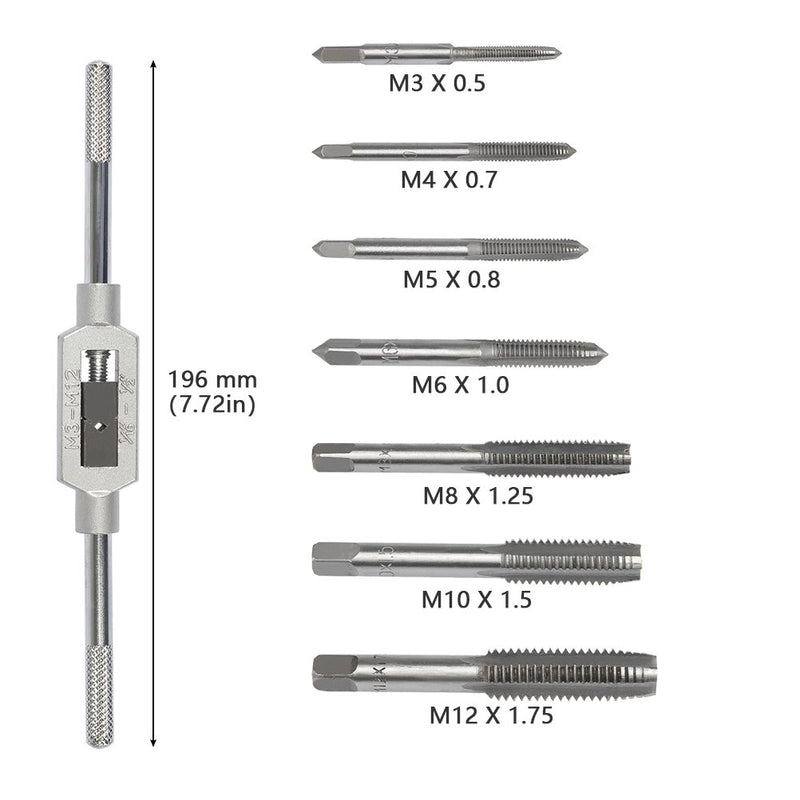 OFNMY 8PCS Tap Wrench Set, Metric Tap Set, Tap Machine Hand Screw Thread Taps Set Thread Metric Plug Tap Drill Bits Set M3 M4 M5 M6 M8 M10 M12 with Adjustable Tap Reamer Wrench Hardware Tool 1/16-1/2" - NewNest Australia