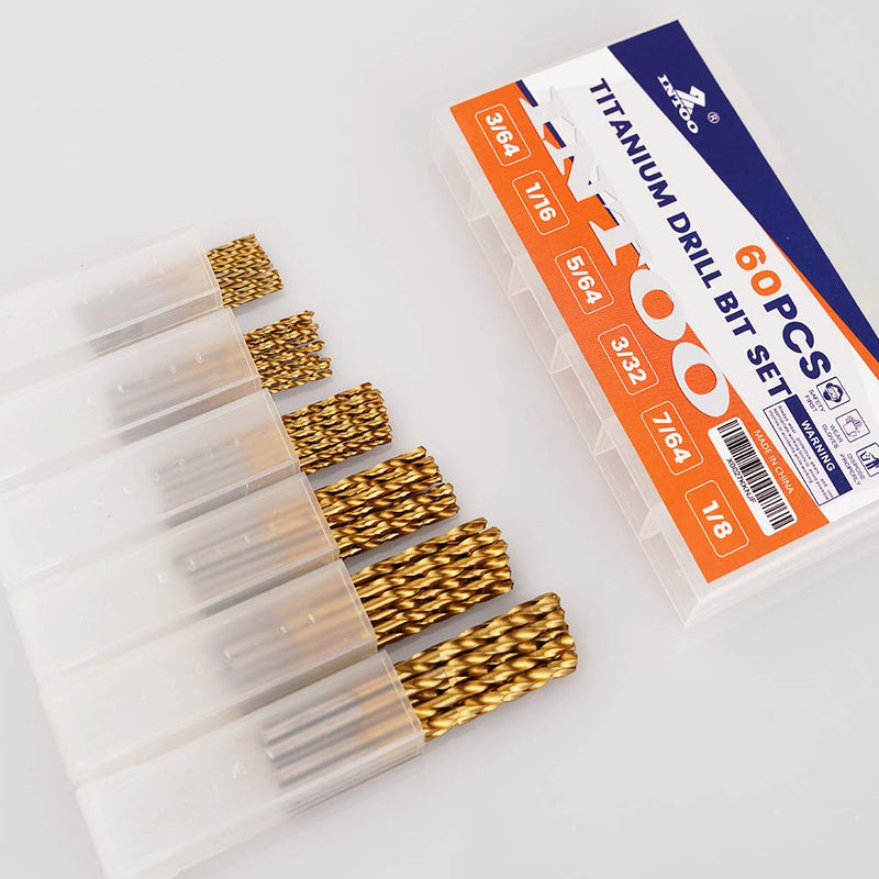 INTOO Mini Drill Bit Set 60 Pcs+12 Pcs Free High Speed Steel HSS Titanium Micro Drill Bits 3/64"-1/8" Metal,Plastic,Wood Drill Bit Sets Small Drill Bit. Random Delivery of New & Old Packaging. - NewNest Australia