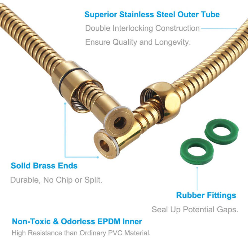 Flexible Shower Hose 59-Inch, APLusee Stainless Steel Replacement Shower Hose with Swivel Brass Adapter, for Shower Head/Bidet Handheld Sprayer Wand 4.9ft, Gold 59" (4.9 ft / 1.5m) - NewNest Australia