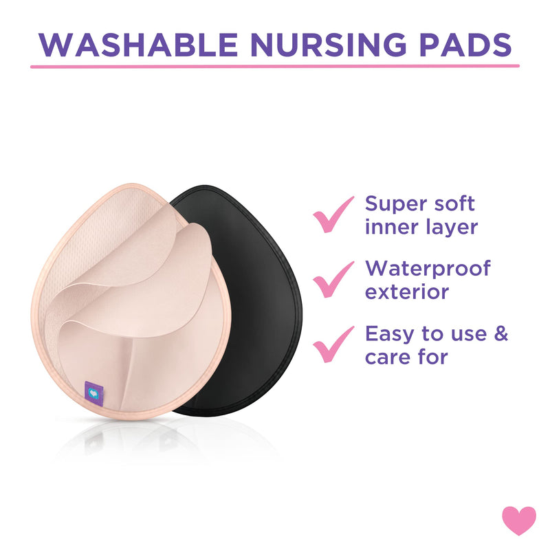 Lansinoh Washable Nursing Pads, Teardrop Contoured Bamboo Viscose pad,  Reusable Breast Pads for Every Day and Night use for Breastfeeding Mums,  (Pack of 4)