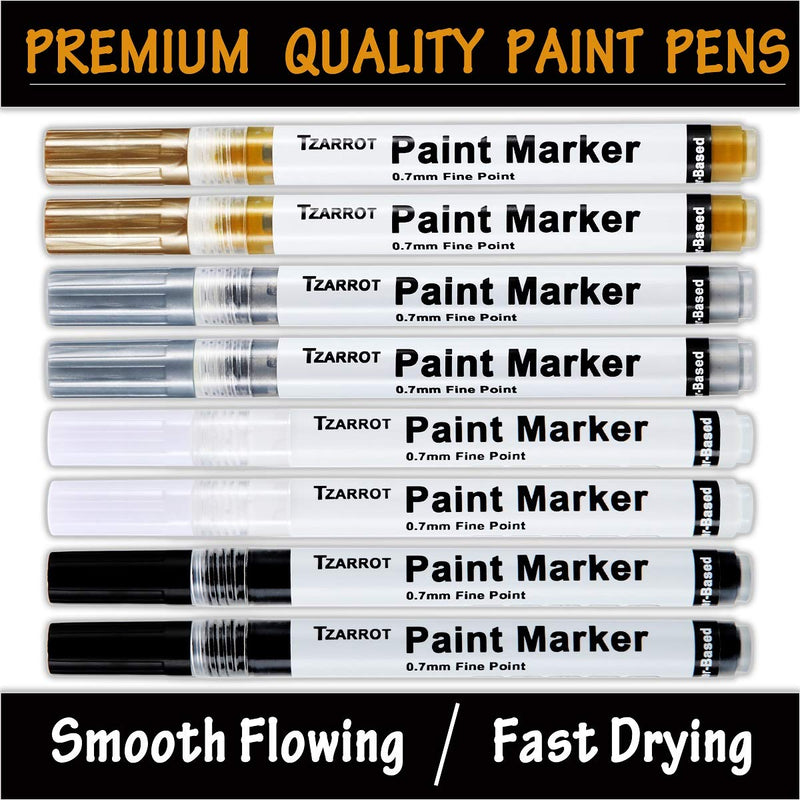 White Paint Pen, 8 Pack 0.7mm Acrylic Paint Pens with 2 White 2