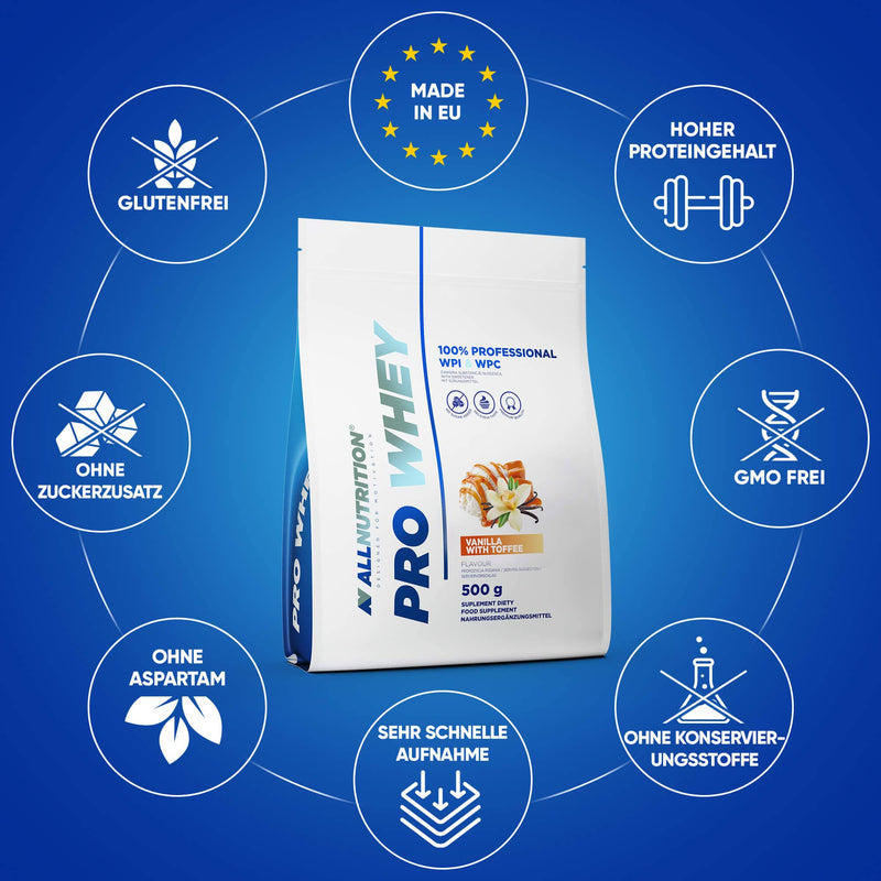 Allnutrition Pro Whey Protein Powder With Branched Amino Acids - Whey Protein Concentrate & Whey Protein Isolate - Pre-Workout Powder - Low-Calorie Protein Powder - 500 G - Vanilla With Toffee - NewNest Australia