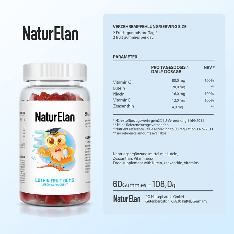 Naturelan Eye Vitamins - Lutein Zeaxanthin High Dose Gummy Bears - Pack Of 60, 20 Mg Lutein, 4 Mg Zeaxanthin Each 2Pcs, Eye Vitamins, No Unwanted Additives, Produced In Germany - NewNest Australia