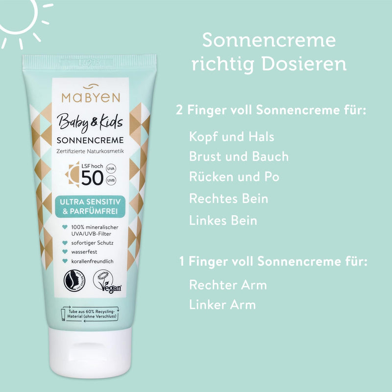 MABYEN sun cream baby and kids SPF 50 100ml | High sun protection - certified natural cosmetics - Natrue, vegan, perfume-free, climate-neutral aquatic - NewNest Australia