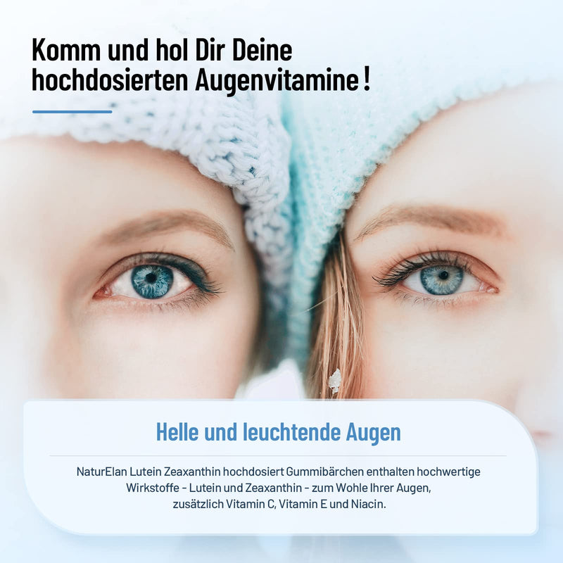 Naturelan Eye Vitamins - Lutein Zeaxanthin High Dose Gummy Bears - Pack Of 60, 20 Mg Lutein, 4 Mg Zeaxanthin Each 2Pcs, Eye Vitamins, No Unwanted Additives, Produced In Germany - NewNest Australia