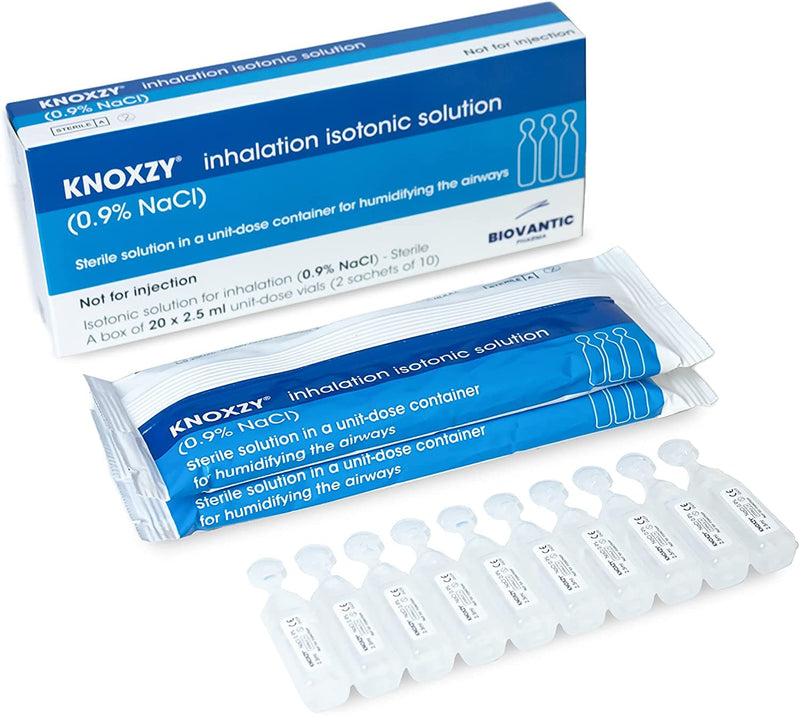 KNOXZY Sterile Isotonic Saline Solution 0.9% - Sodium Chloride NaCl - Inhalation Saline Solution for Humidifying The Airways – 20 X 2.5 ml Unit Dose Vials, Pharmaceutical Grade (Pack of 2) - NewNest Australia