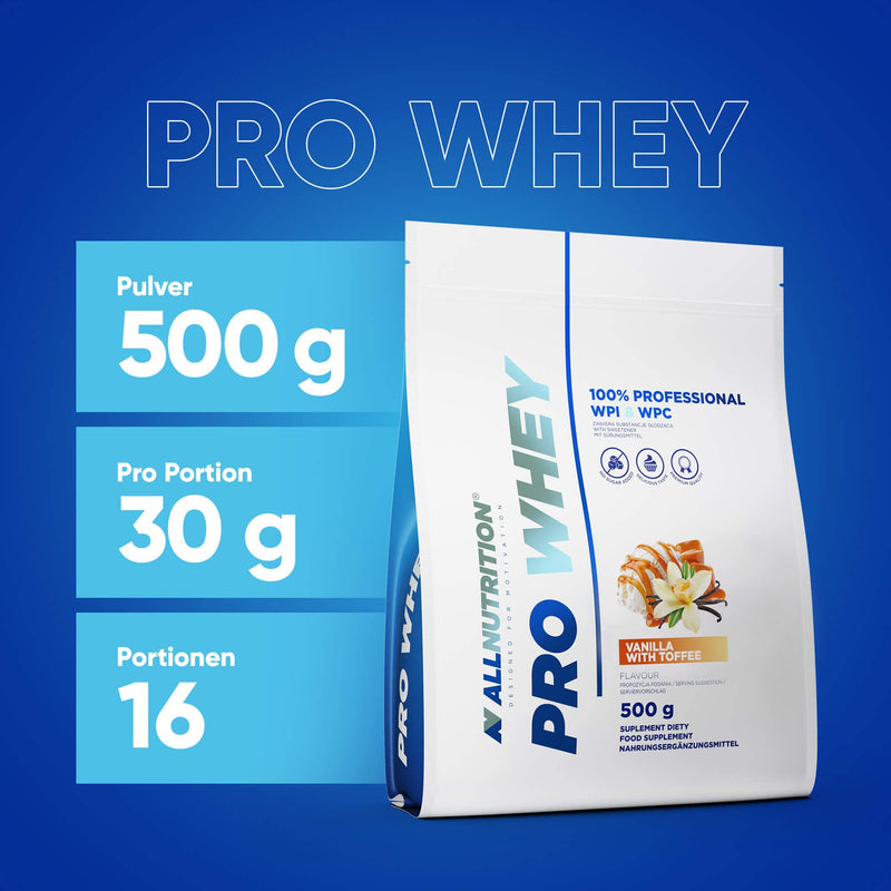 Allnutrition Pro Whey Protein Powder With Branched Amino Acids - Whey Protein Concentrate & Whey Protein Isolate - Pre-Workout Powder - Low-Calorie Protein Powder - 500 G - Vanilla With Toffee - NewNest Australia