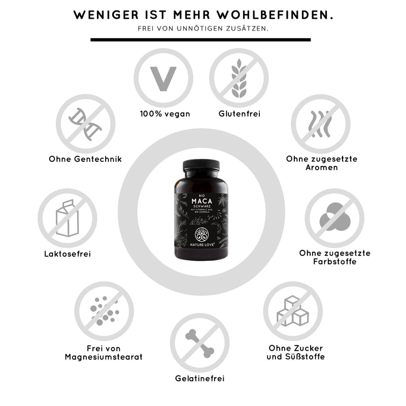 Nature Love® Organic Maca Capsules - 3000 mg Organic Black Maca per Daily Dose, 180 Capsules, with Natural Vitamin C, No Additives such as Magnesium Stearate, Certified Organic, High-Dosage, Vegan, Made in Germany - NewNest Australia