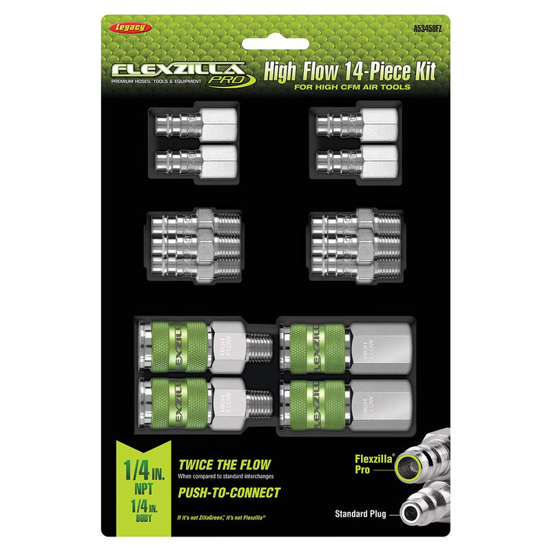 Flexzilla Pro High Flow Coupler & Plug Kit (14 Piece), 1/4" NPT - A53458FZ 14 Piece - NewNest Australia