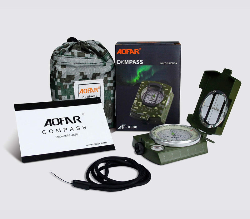 AOFAR Military Compass,AF-4580 Lensatic Sighting, Waterproof and Shakeproof with Map Measurer Distance Calculator, Pouch for Camping, Hiking Camouflage - NewNest Australia