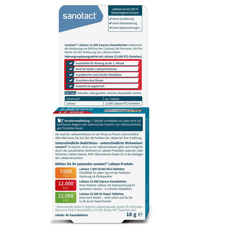 Sanotact Lactase 12,000 Express ‚ 40 Lactose Tablets With Immediate Effect + Extra High Dose ‚ Lactose Tablets For Lactose Intolerance + Milk Intolerance - NewNest Australia