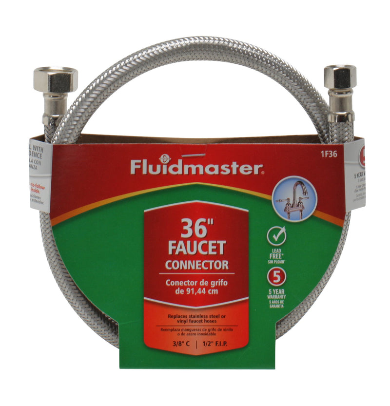 Fluidmaster 1F36 Faucet Connector, Braided Stainless Steel - 3/8 Female Compression Thread x 1/2 F.I.P. Thread, 3 Ft. (36-Inch) Length - NewNest Australia