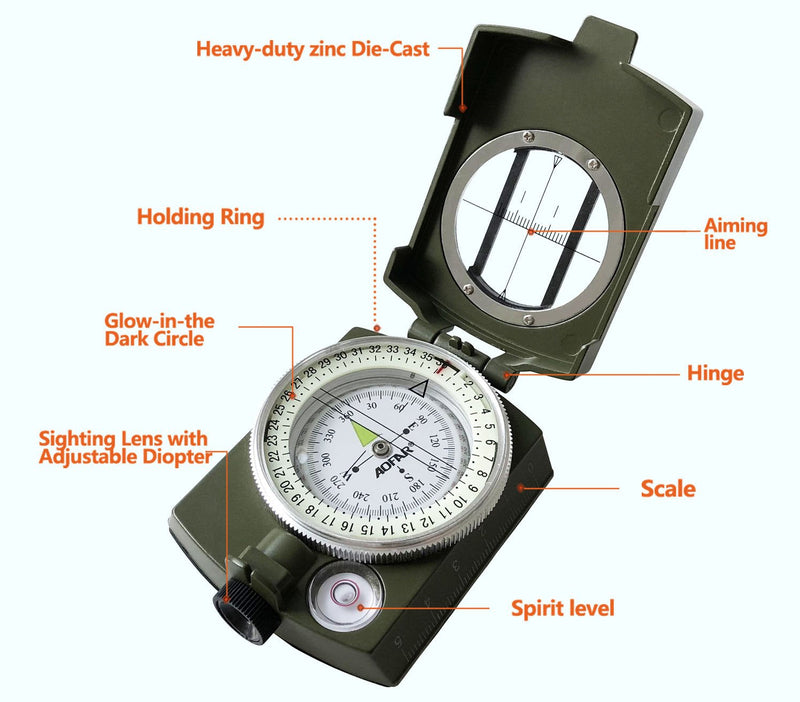 AOFAR Military Compass,AF-4580 Lensatic Sighting, Waterproof and Shakeproof with Map Measurer Distance Calculator, Pouch for Camping, Hiking Camouflage - NewNest Australia