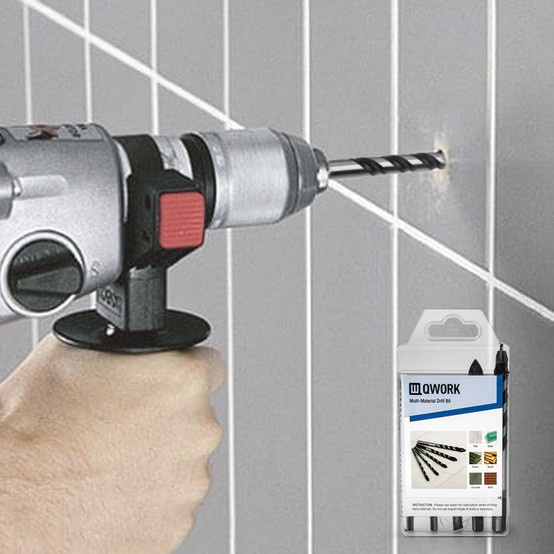 QWORK 5 Pcs Set (6, 6, 8, 10, 12mm) Multi-Material Drill Bit Set for Tile,Concrete, Brick, Glass, Plastic and Wood Tungsten Carbide Tip Best for Wall Mirror and Ceramic Tile on Concrete and Brick Wall 5 Pcs Set (6, 6, 8, 10, 12mm) - NewNest Australia