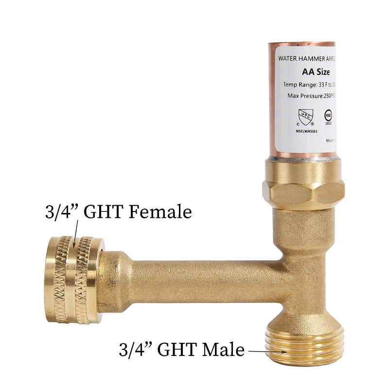 Watflow Water Hammer Arrestor, 2 Pack, Lead- Free Brass, 3/4"GHT Thread, Water Hammer Arrestor Washing Machine,Pressure reducer, Shock absorbtion - NewNest Australia