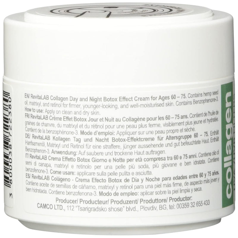 RevitaLAB Day and Night Collagen Anti-Ageing Moisturiser, Enriched with Hyaluronic Acid, Matrixyl® 3000, Hemp Seed Oil and a UVA/UVB Filter, for Ages 60 - 75, 50 ml (Multipack) 2 x 50ml - NewNest Australia