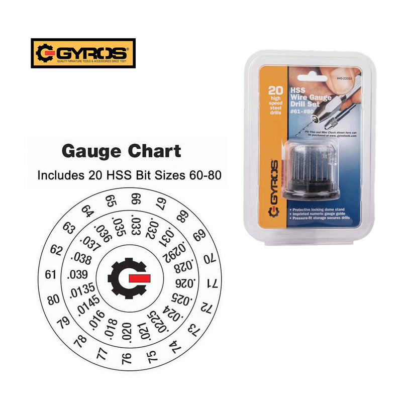 Gyros HSS Wire Gauge Mini Twist Drill Bit Set |Includes 20 Micro High-Speed Steel Bit Sizes #60 to #80 | with Convenient Clear Dome Storage Case (45-22010) Premium HSS - NewNest Australia