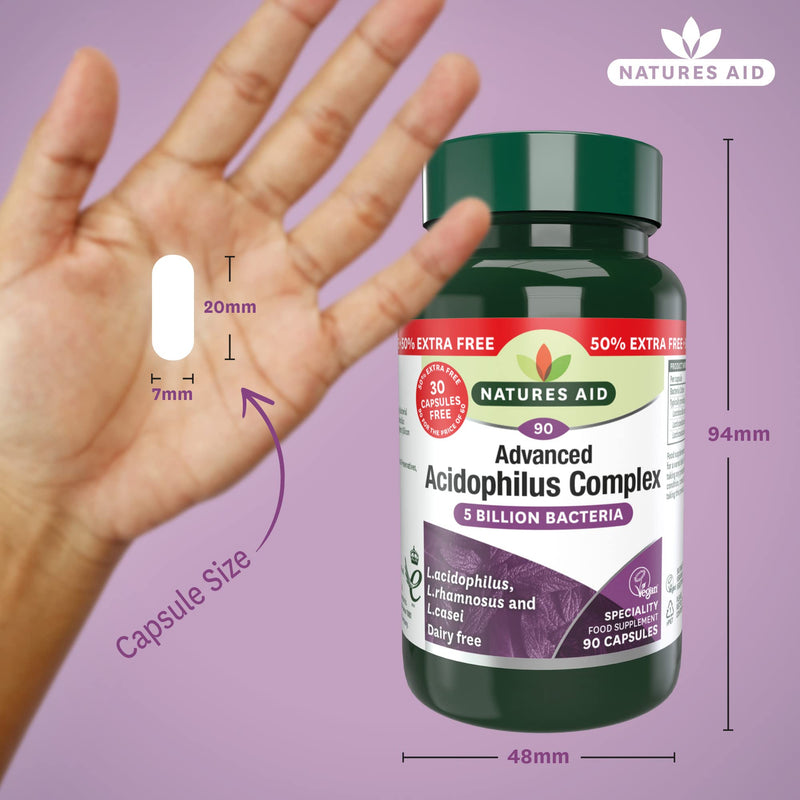 Natures Aid Acidophilus Complex 5 Billion Bacteria 90 Capsules Lactobacillus Acidophilus 9182