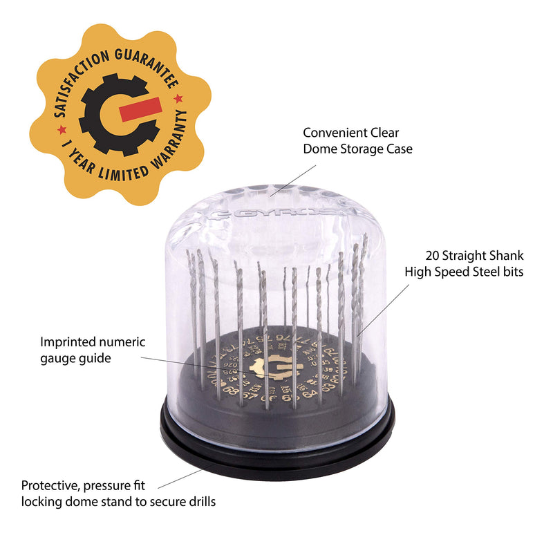 Gyros HSS Wire Gauge Mini Twist Drill Bit Set |Includes 20 Micro High-Speed Steel Bit Sizes #60 to #80 | with Convenient Clear Dome Storage Case (45-22010) Premium HSS - NewNest Australia