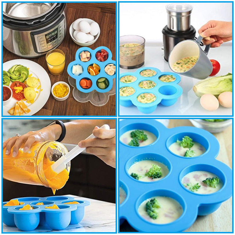 Silicone Egg Bites Mold Set of 4, Steamer Rack with Heat resistant Handle and Spoon,Reusable Sous Vide Egg Poacher with Lid Fits Instant Pot 5,6,8 qt Pressure Cooker 6.3 x 1.6 (in) - NewNest Australia
