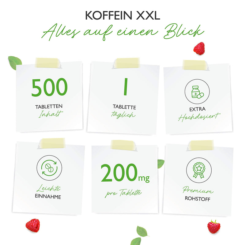 Caffeine tablets with 200 mg each - 500 tablets - Laboratory tested (active ingredient content & purity) - No unwanted additives - High dosage - Vegan - Premium quality - NewNest Australia