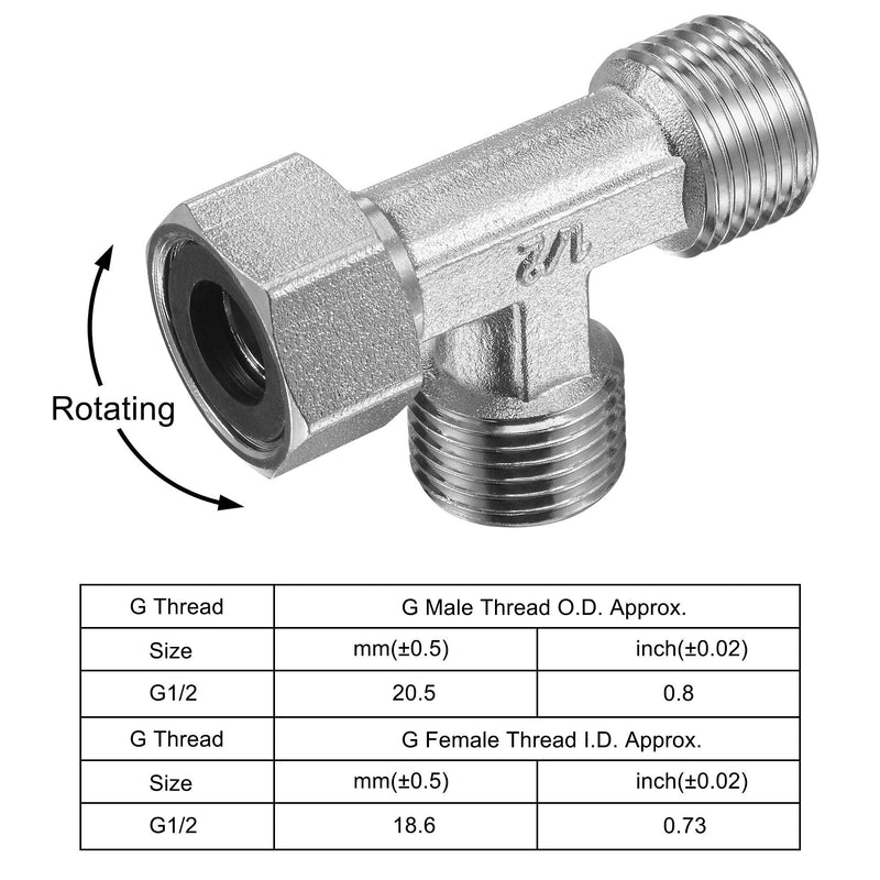 uxcell Pipe Fitting Tee G1/2 1 Female to 2 Male Thread 3 Way T Shape Swivel Nut Hose Connector Adapter, Nickel-Plated Copper - NewNest Australia