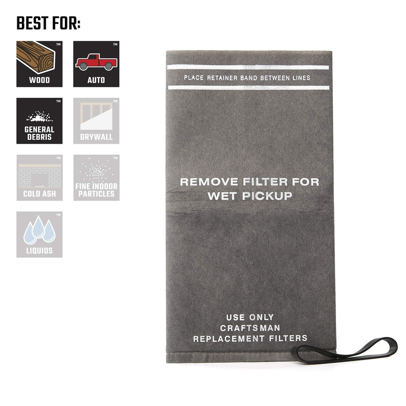 CRAFTSMAN 38737 Wet Dry Vac Filter Bags for 2 to 2.5 Gallon Shop